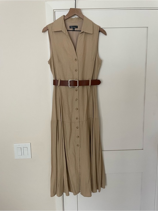 Nicole Miller Dresses & Skirts - NWOT Nicole Miller Sleeveless Tan Midi Dress with Brown Belt